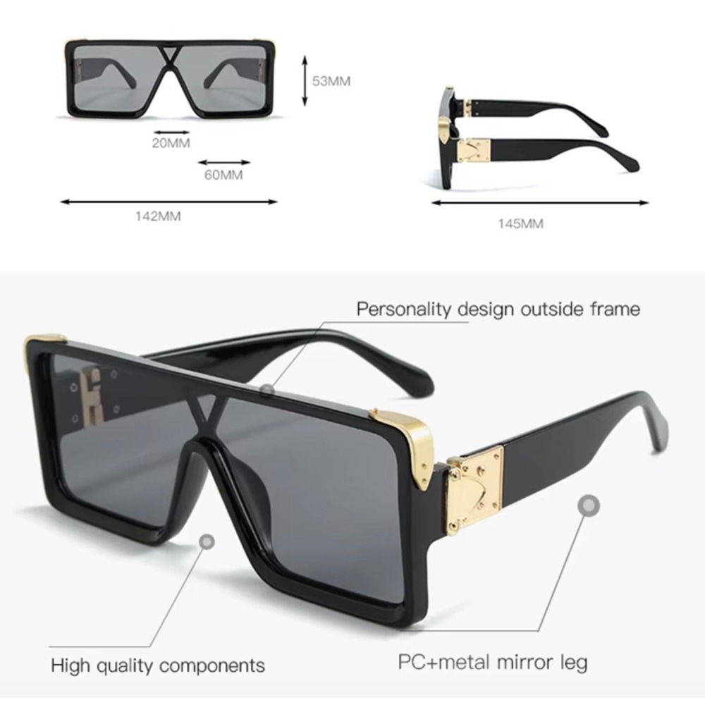 Oversized Fashion Design Sunglasses Brown Gradient Gold Hardware Flat Top Women - Picture 12 of 12